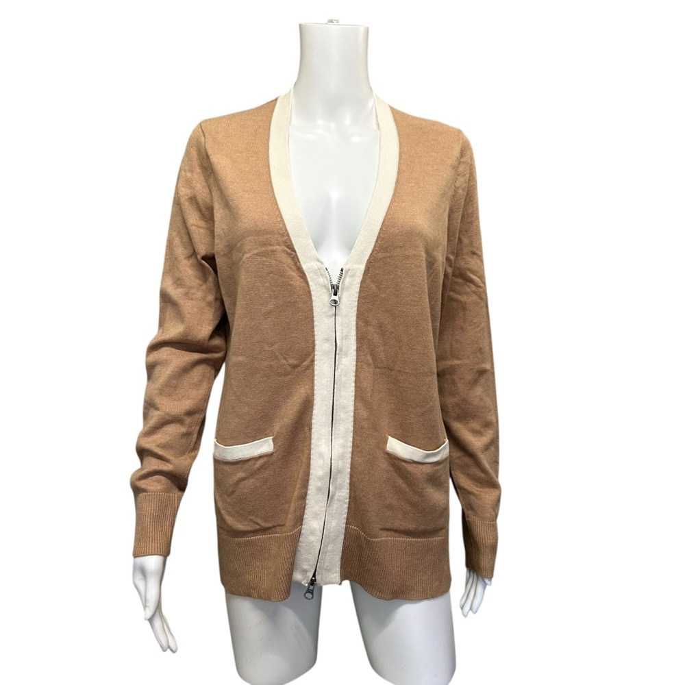 Tommy Hilfiger Zip Front Brown Neutral Cardigan Size L